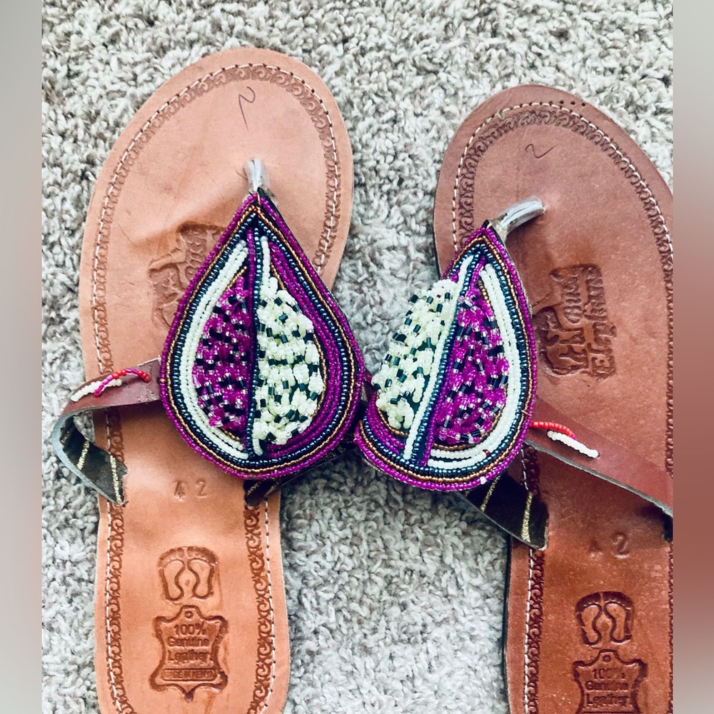 Brown Beautiful Beaded Leather Handmade African sandals.